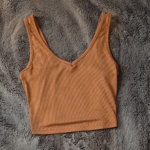Women's Tan Ribbed Crop Top